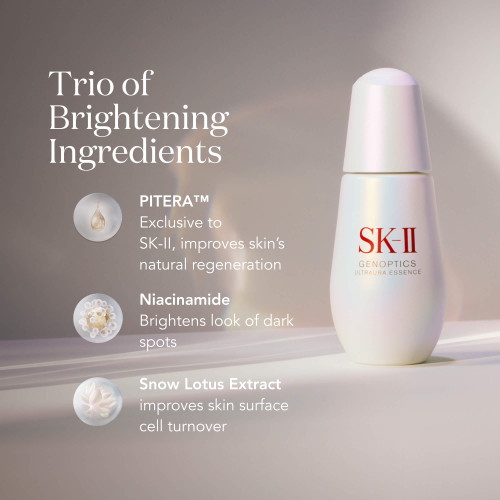 GenOptics Ultraura Essence is SK II's best-selling brightening serum to visibly reduce dullness and target sun spots slide2